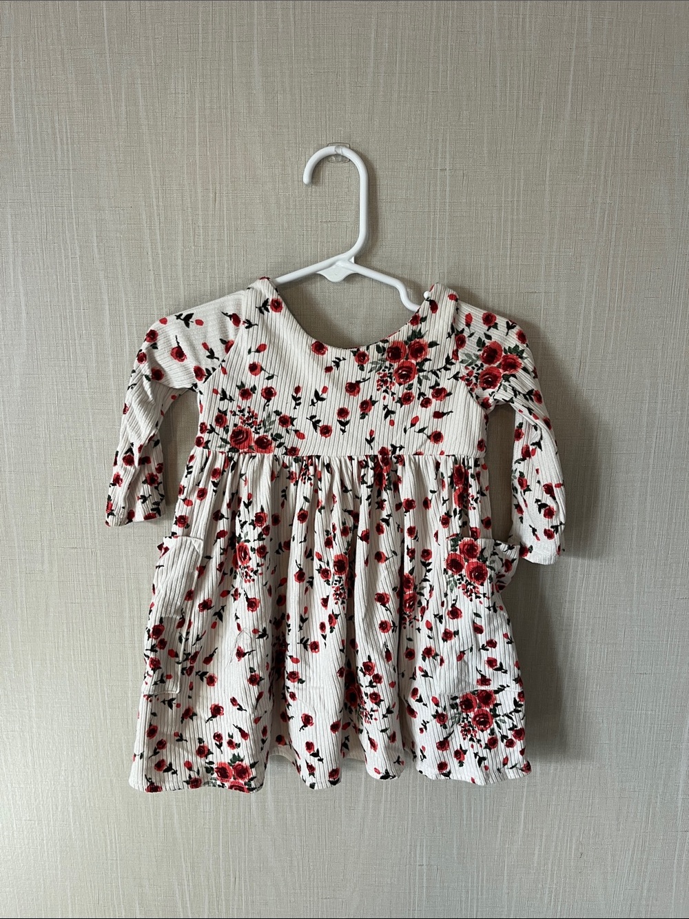 Cream Floral Long Sleeve Girl's Dress
